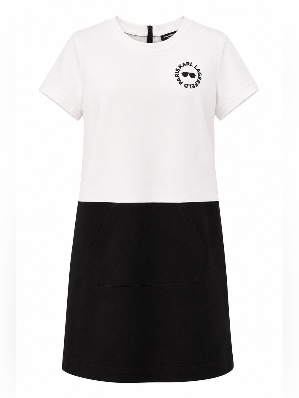 Karl Lagerfeld Paris Black White Colorblock Logo Shift Dress